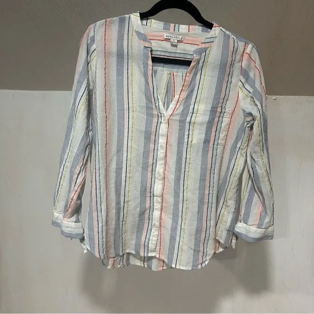 J.Crew Mercantile Striped Tie-sleeve button-up shirt